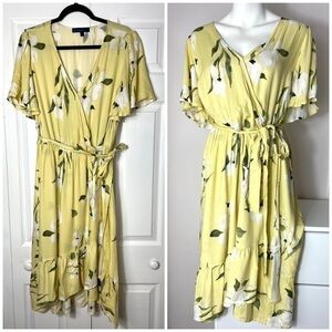 Rachel By Rachel Roy Yellow Floral V-Neck Faux Wrap Midi Dress Plus Size 2X